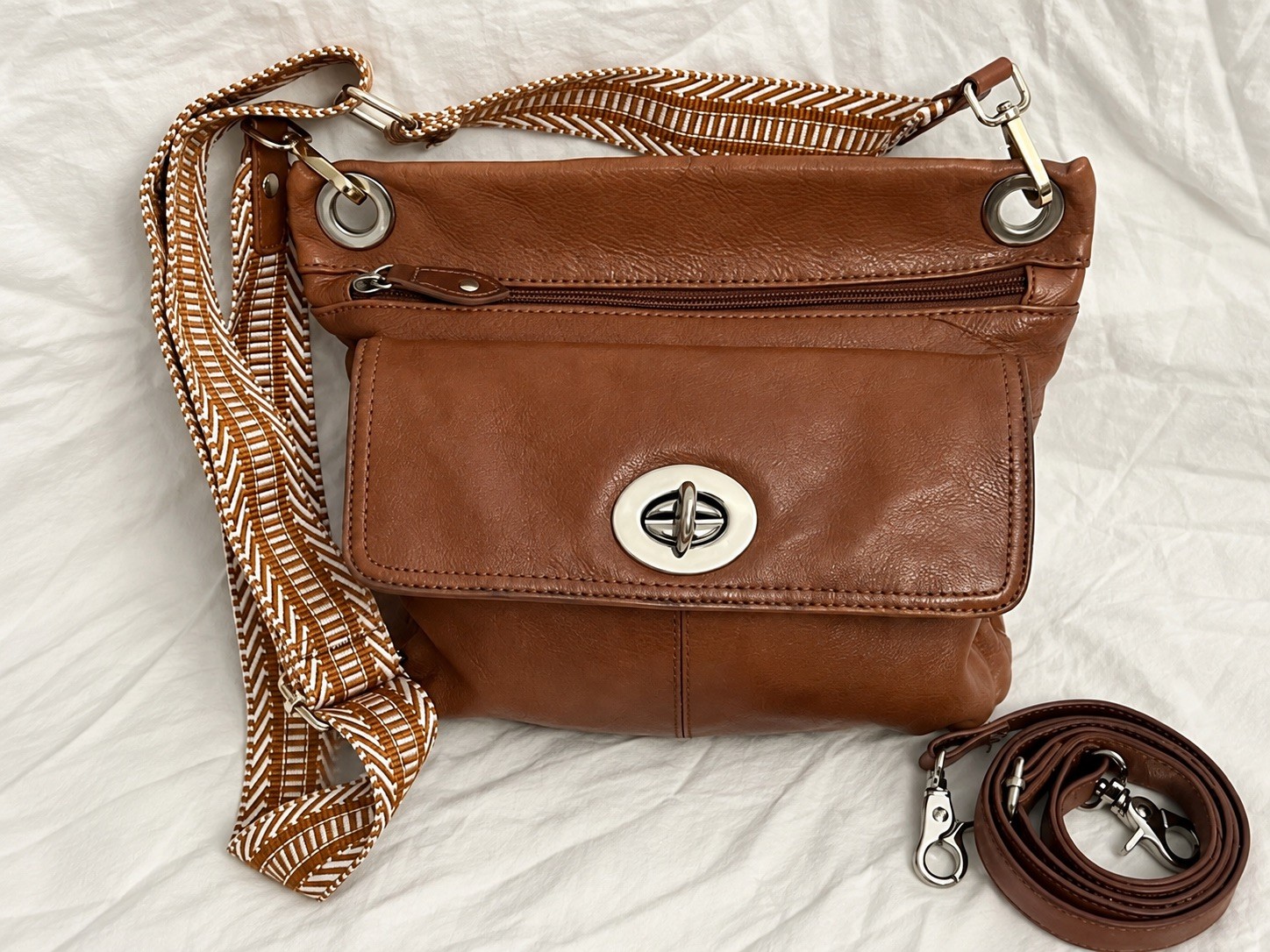 Baci Italy Vintage Genuine Leather Brown Crossbody Bag Woven Strap
