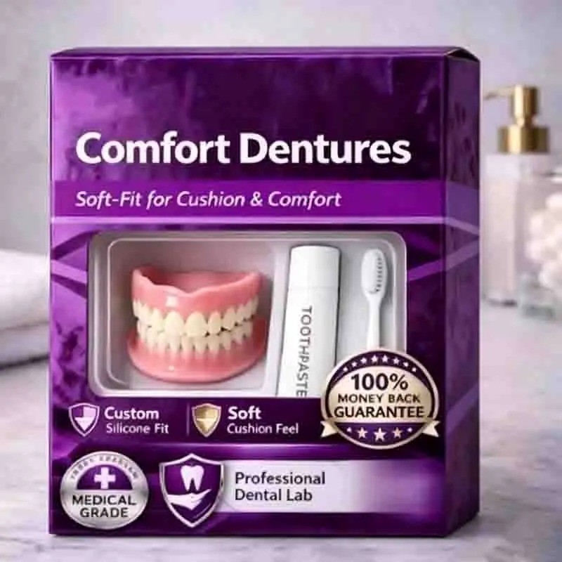 Moldable Silicone Dentures Upper Lower False Teeth Set Instant Smile Toothbrush