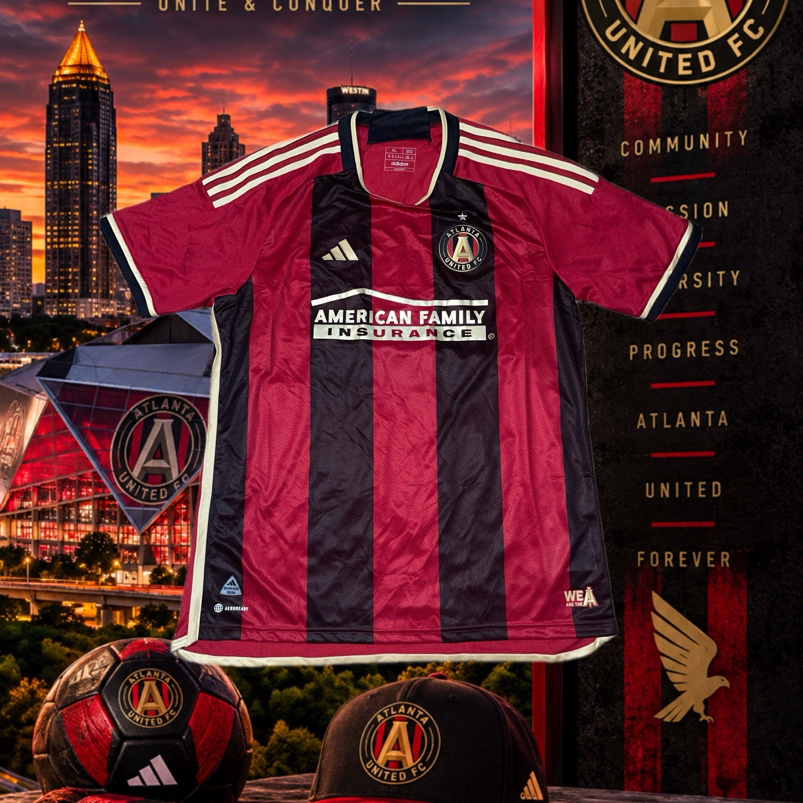 adidas Atlanta United FC MLS Soccer Jersey XL Slim Fit Red/Black AEROREADY adidas Atlanta United FC MLS Soccer Jersey XL Slim Fit Red/Black AEROREADY