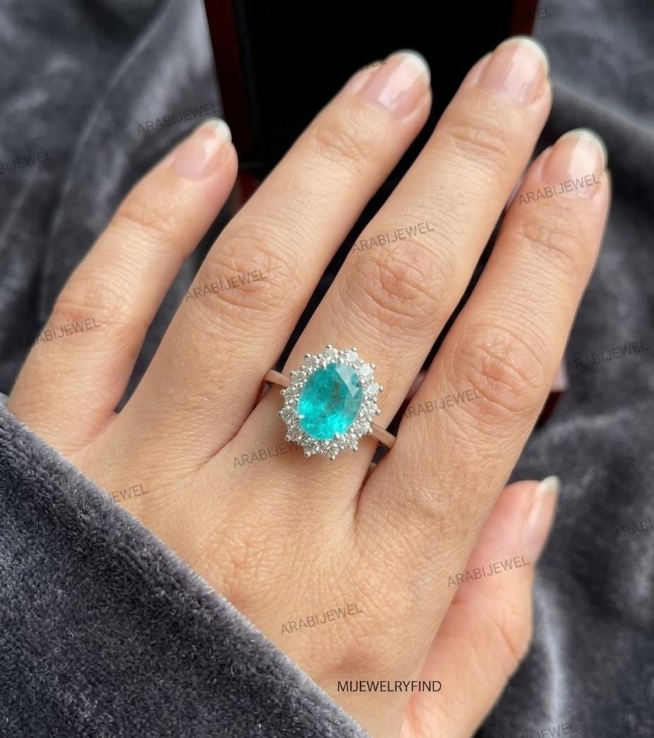 Oval Cut Paraiba Tourmaline Ring 925 Sterling Silver Gift For Her Ring.