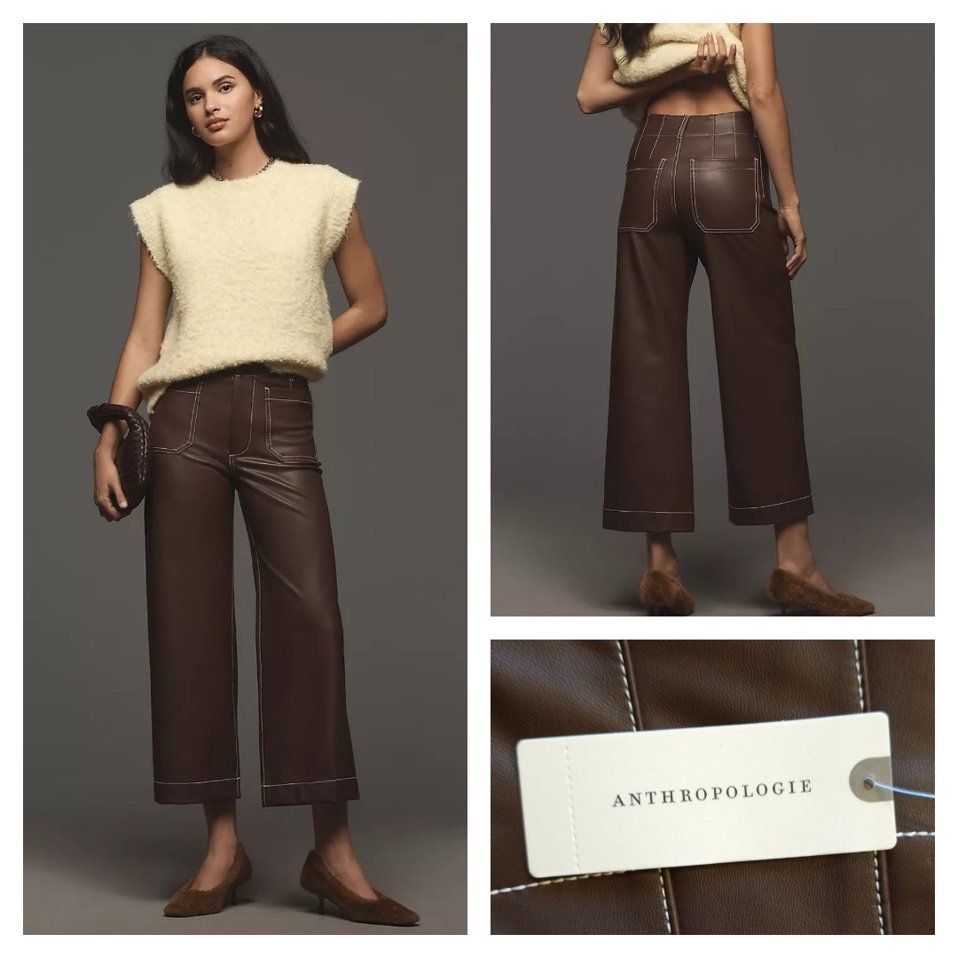 Anthropologie Maeve The Colette Cropped Wide-Leg Faux-Leather Top-Stich 28 NWT Anthropologie Maeve The Colette Cropped Wide-Leg Faux-Leather Top-Stich 28 NWT