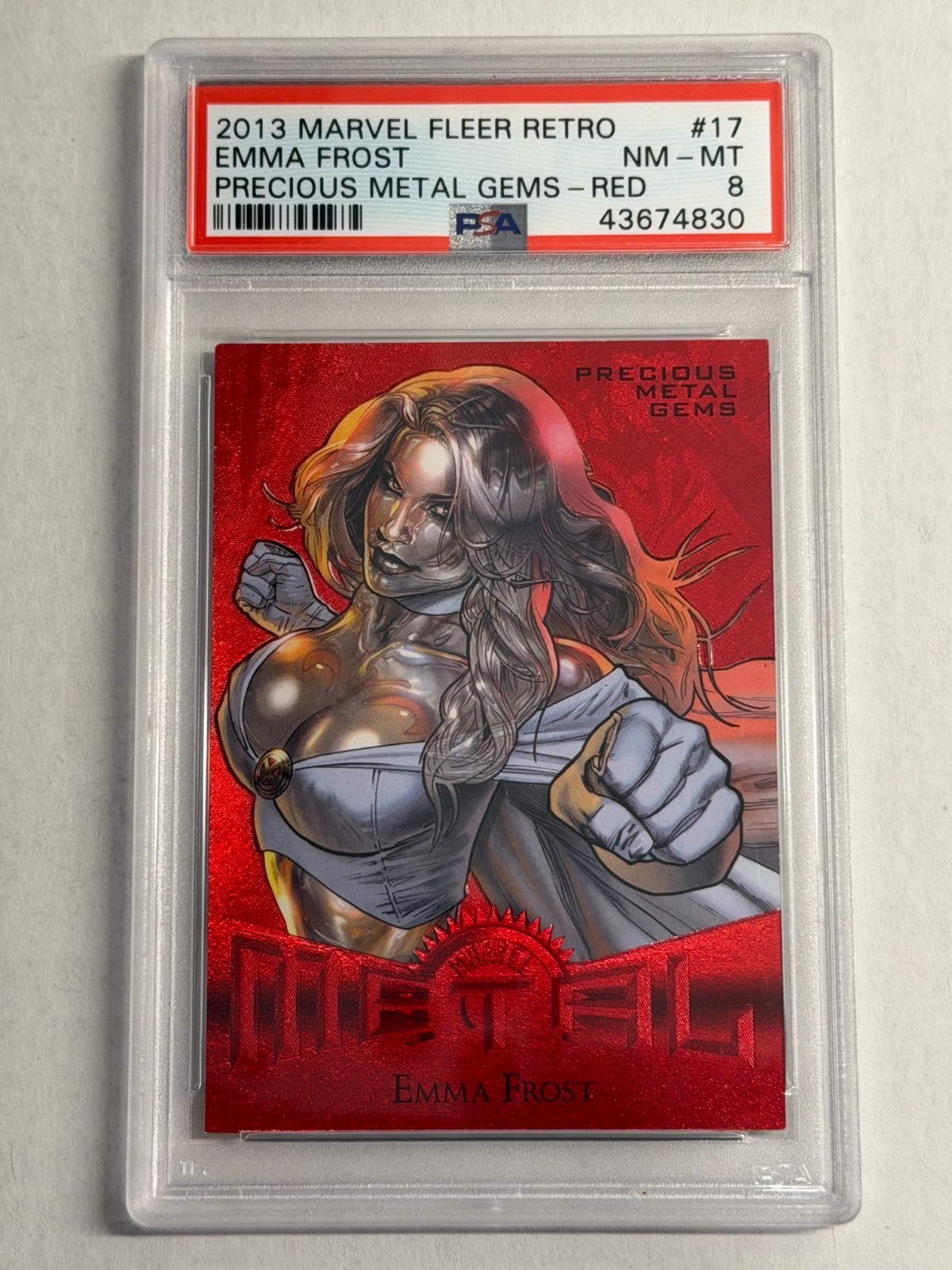 2013 Marvel Fleer Retro PMG Precious Metal Gem RED /100 #17 EMMA FROST PSA 8 🔥