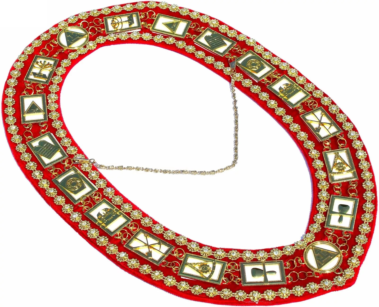Masonic Regalia ROYAL ARCH RHINESTONE / WHITE / RED BACKING Collar DMR-300GRWRS Masonic Regalia ROYAL ARCH RHINESTONE / WHITE / RED BACKING Collar DMR-300GRWRS