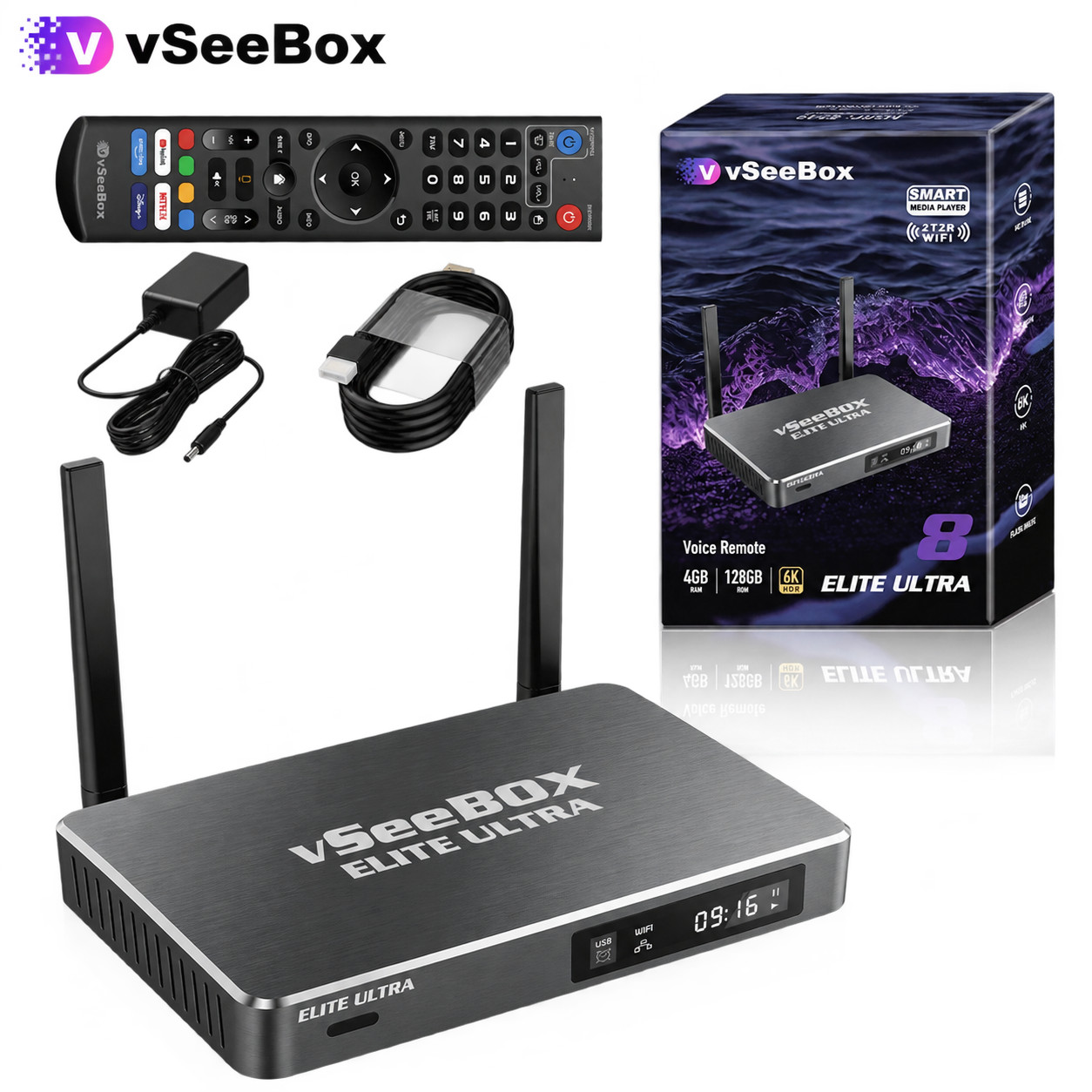 VSeeBox Elite Ultra TV Box 4GB/128GB Media Player  WiFi 6 Authorized Distributor