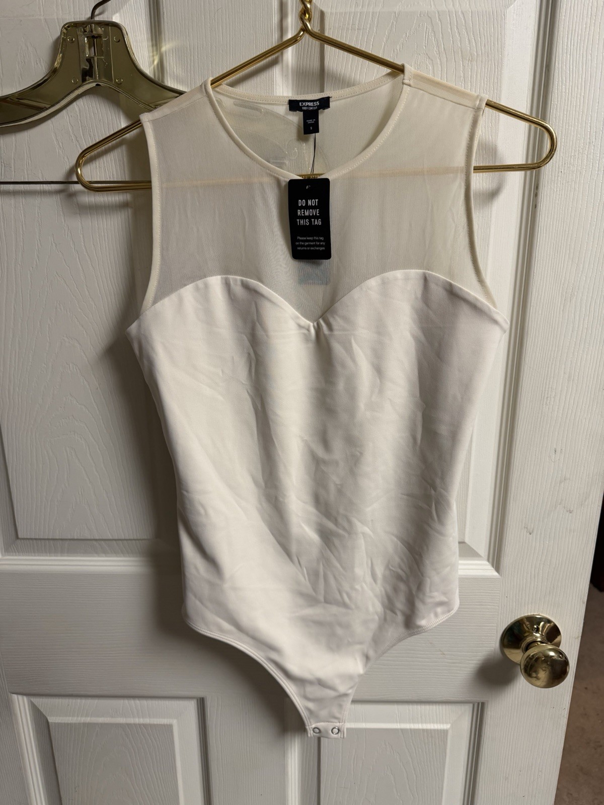 NWT Express Body Contour White Sleeveless V-Neck Thong Bodysuit Size Small Sheer NWT Express Body Contour White Sleeveless V-Neck Thong Bodysuit Size Small Sheer