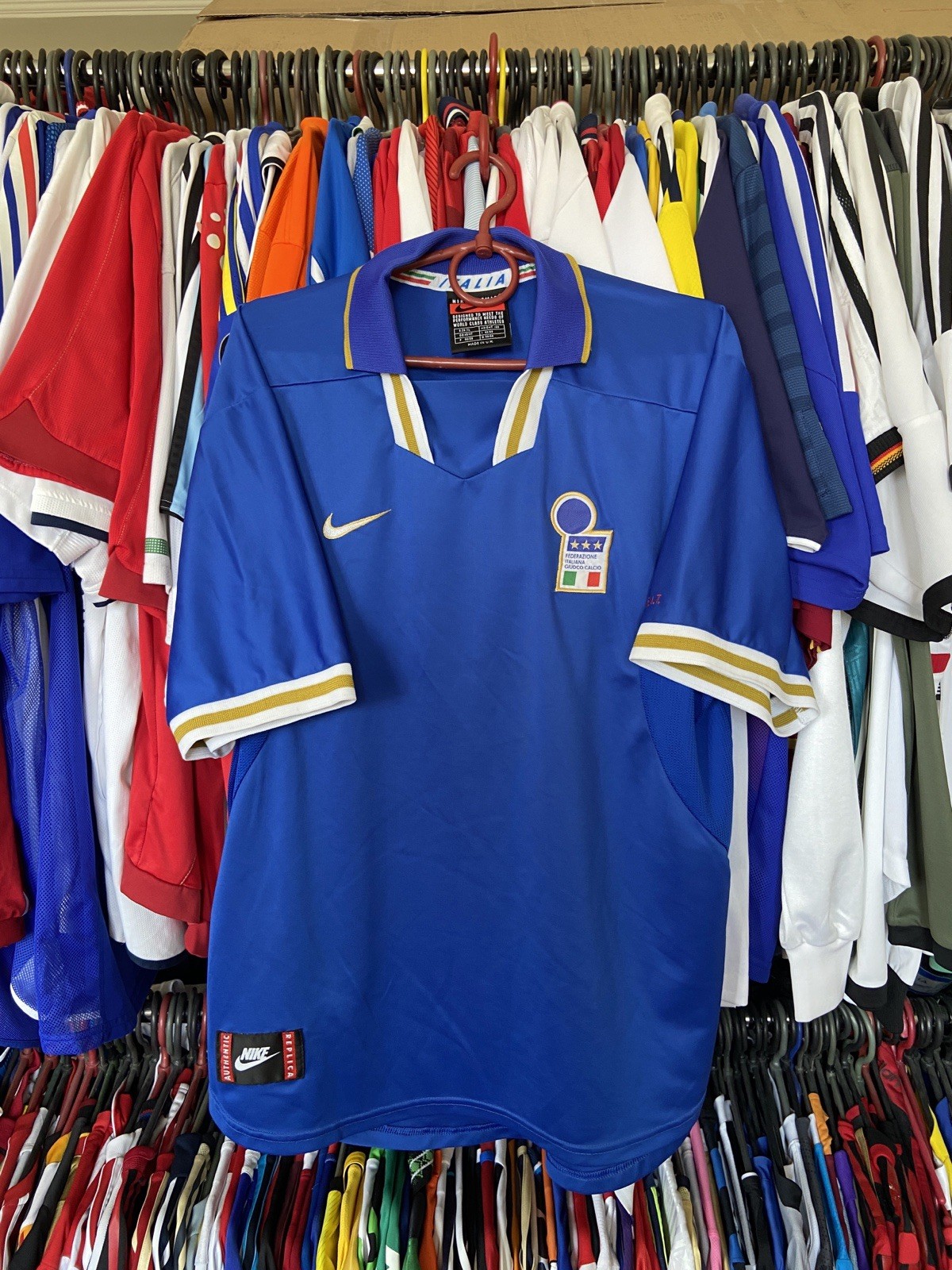 ITALY 1996 1997 HOME FOOTBALL SHIRT SOCCER JERSEY NIKE sz XL MEN BLUE 