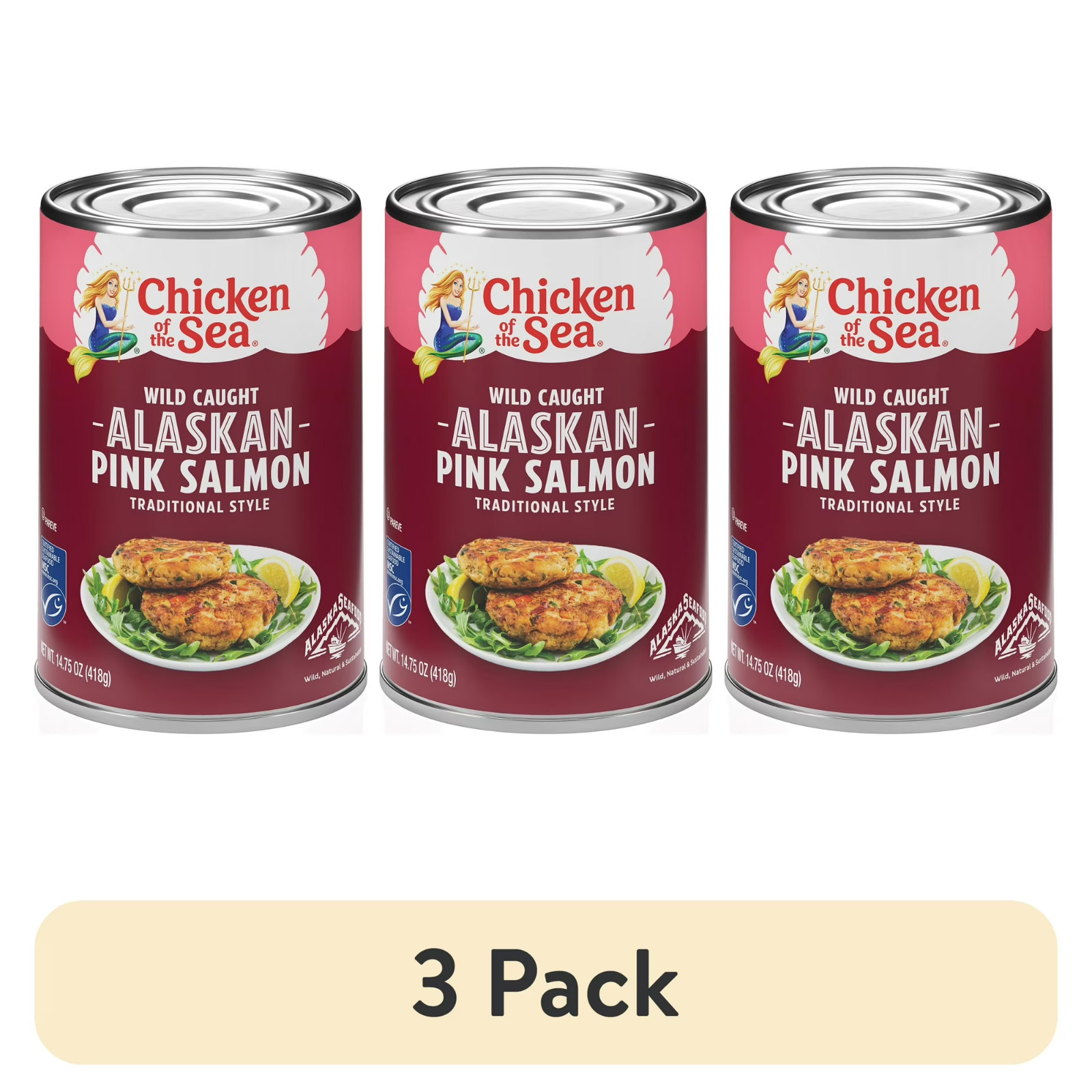 (3 pack) Chicken of the Sea Wild Caught Alaskan Pink Salmon, Traditional 14.75oz (3 pack) Chicken of the Sea Wild Caught Alaskan Pink Salmon, Traditional 14.75oz