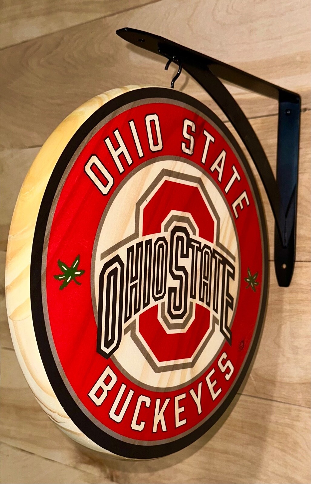Ohio State Double Sided Sign - 12 in diam, includes hanging bracket