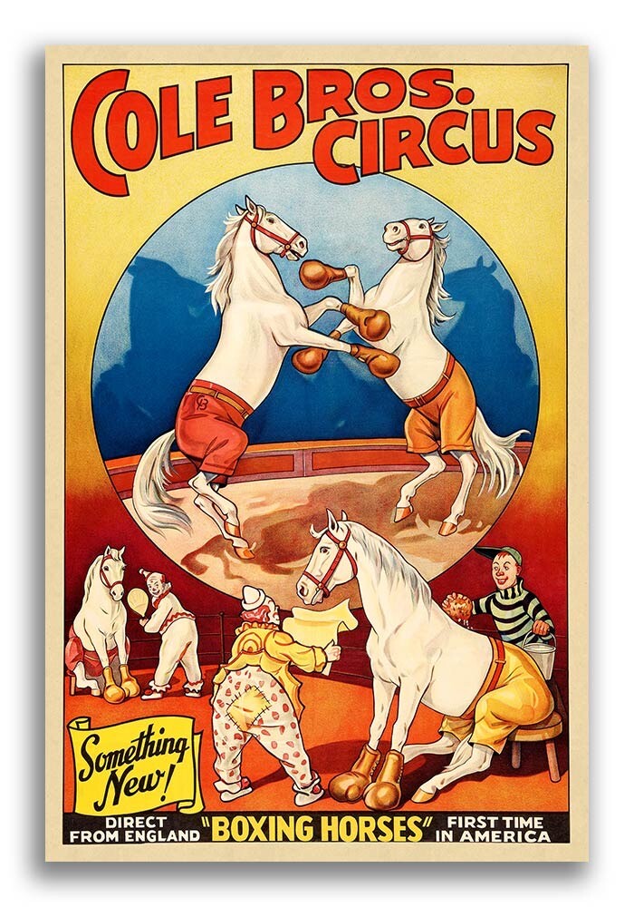 1940s Cole Bros Circus - Boxing Horses - Vintage Style Poster - 24x36