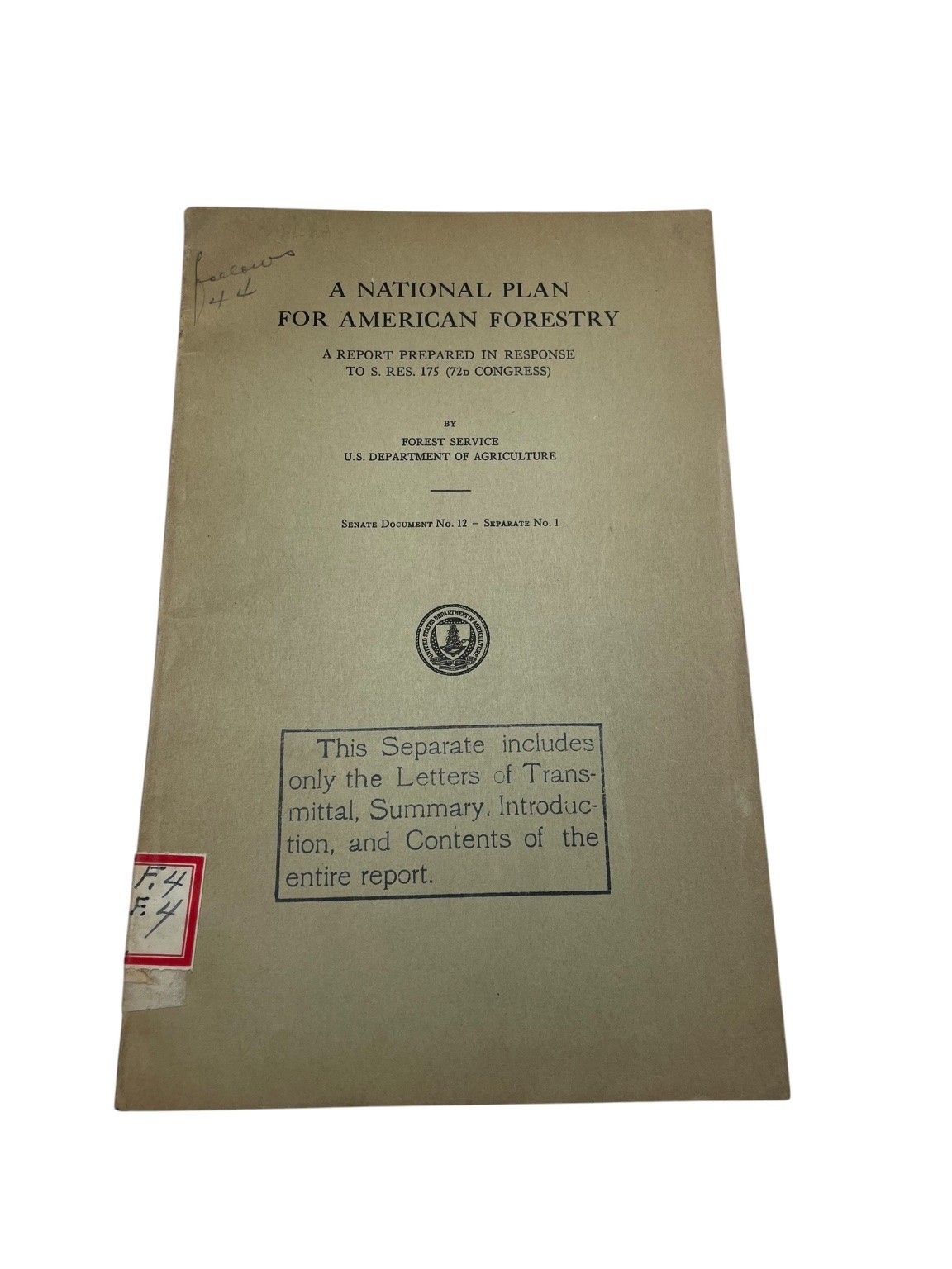 National Plan American Forestry 1933 US Forest Service Government Report