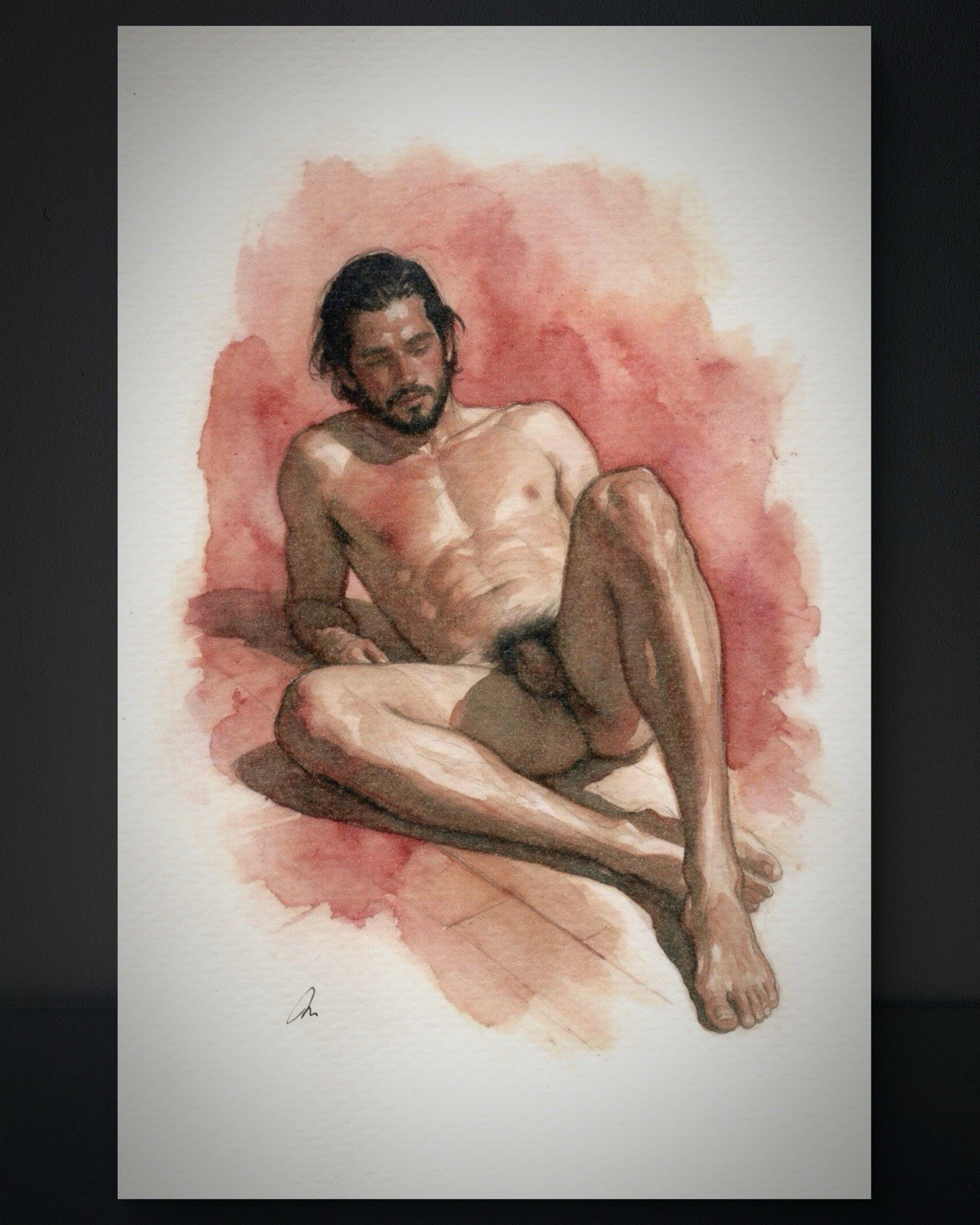 Original Watercolor Painting Male Figure Portrait Book Page  (5.5 × 8.5 inches)