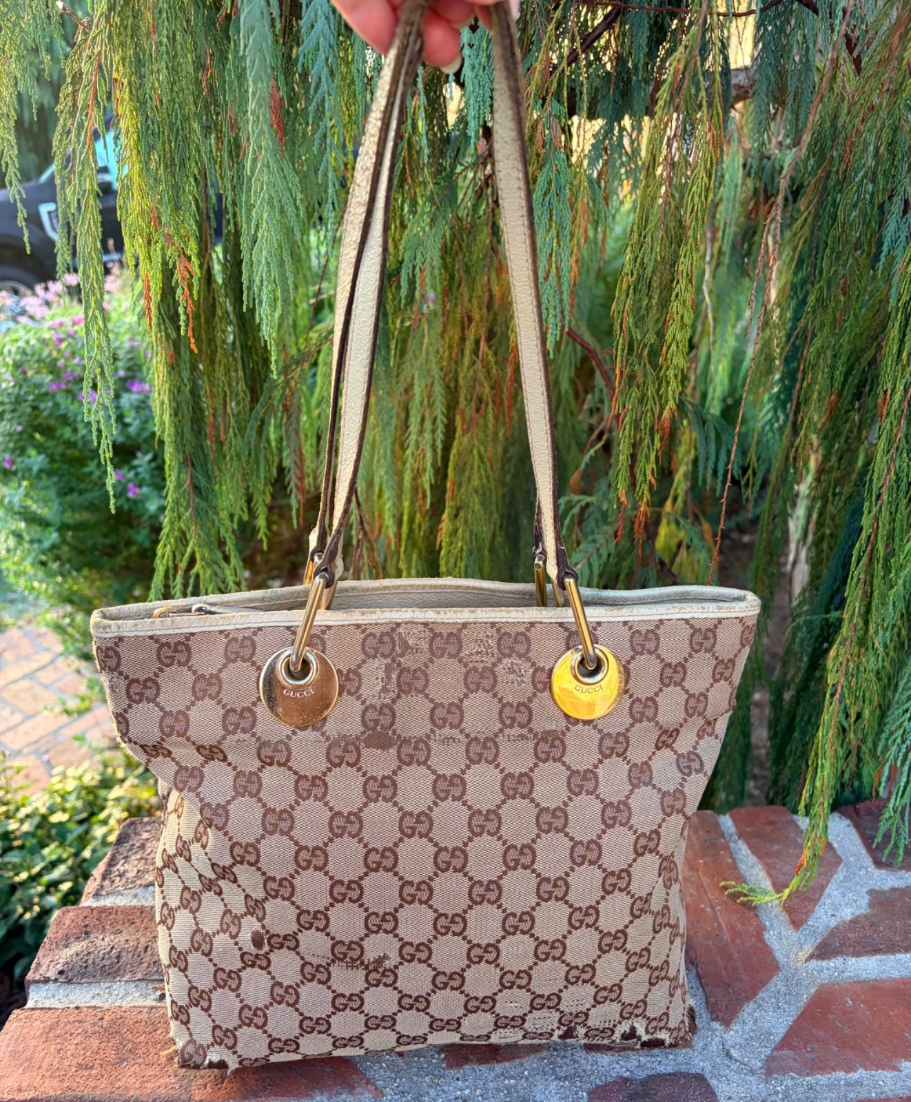 Auth Gucci GG Canvas Vintage Purse Bag Italy US Seller Damaged