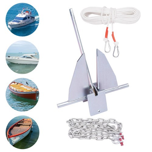 13 Lbs Fluke Boat Anchor Kit With 1/3 In 6.6 Ft Galvanized Chain & 98 Ft Rope