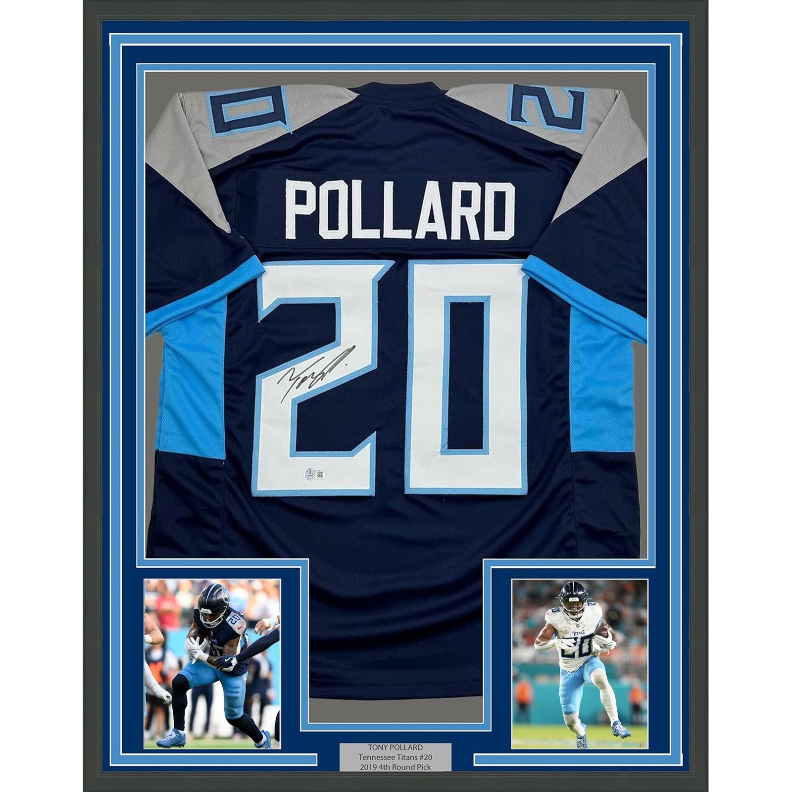 Framed Autographed/Signed Tony Pollard 35x39 Tennessee Blue Jersey BAS COA Framed Autographed/Signed Tony Pollard 35x39 Tennessee Blue Jersey BAS COA