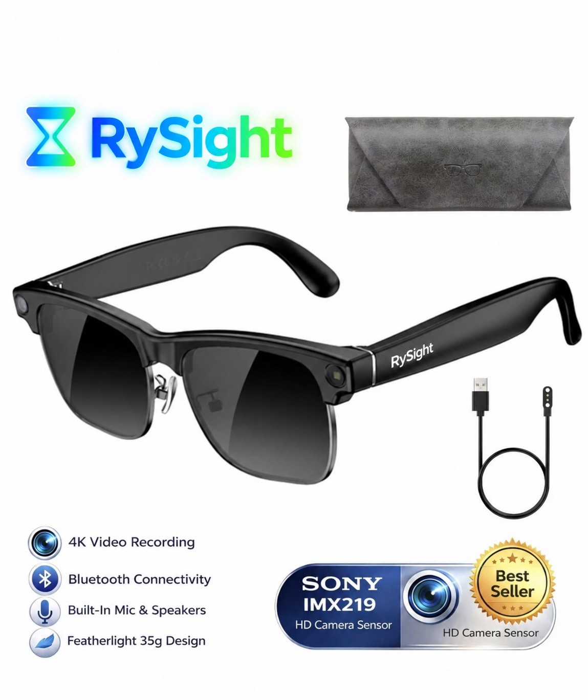 AI Smart Glasses Polarized Sunglasses Lenses for Men Women 8MP Camera 4K Video