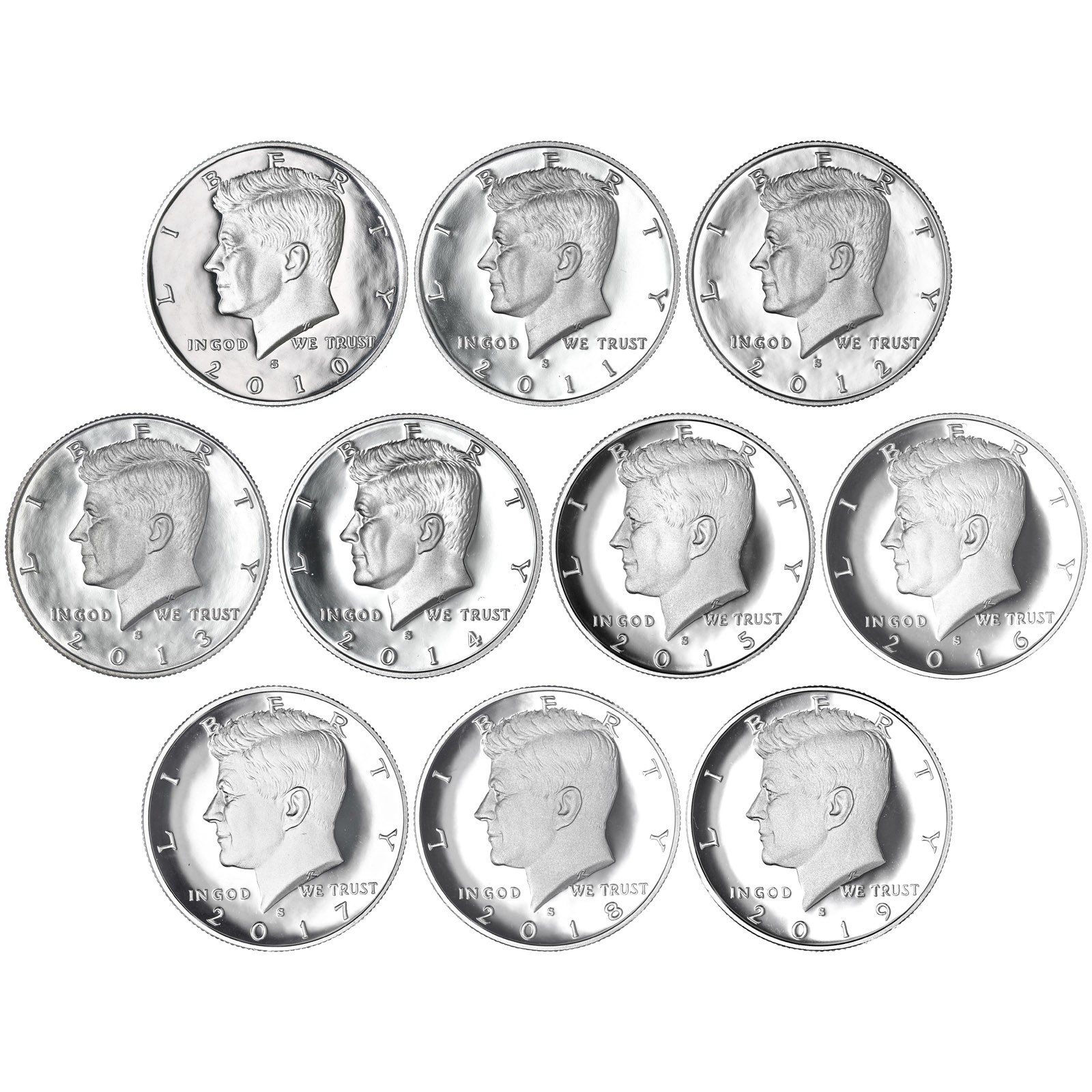 2010-2019 S Kennedy Half Dollar Gem DCam Proof Run 10 Coin Set CN-Clad US Mint 2010-2019 S Kennedy Half Dollar Gem DCam Proof Run 10 Coin Set CN-Clad US Mint