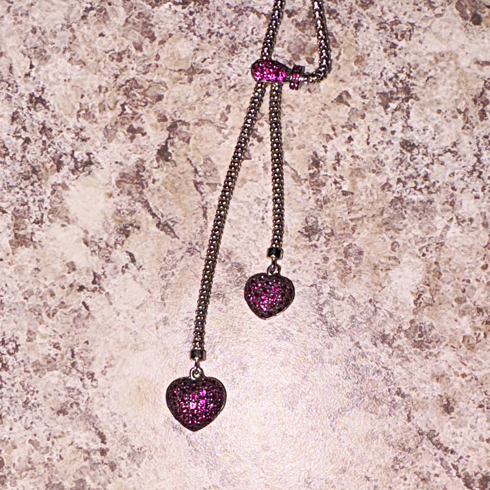 Kay Jewelers 925 Sterling Silver Pink Heart Pavé Ruby Y-Drop Necklace 20\