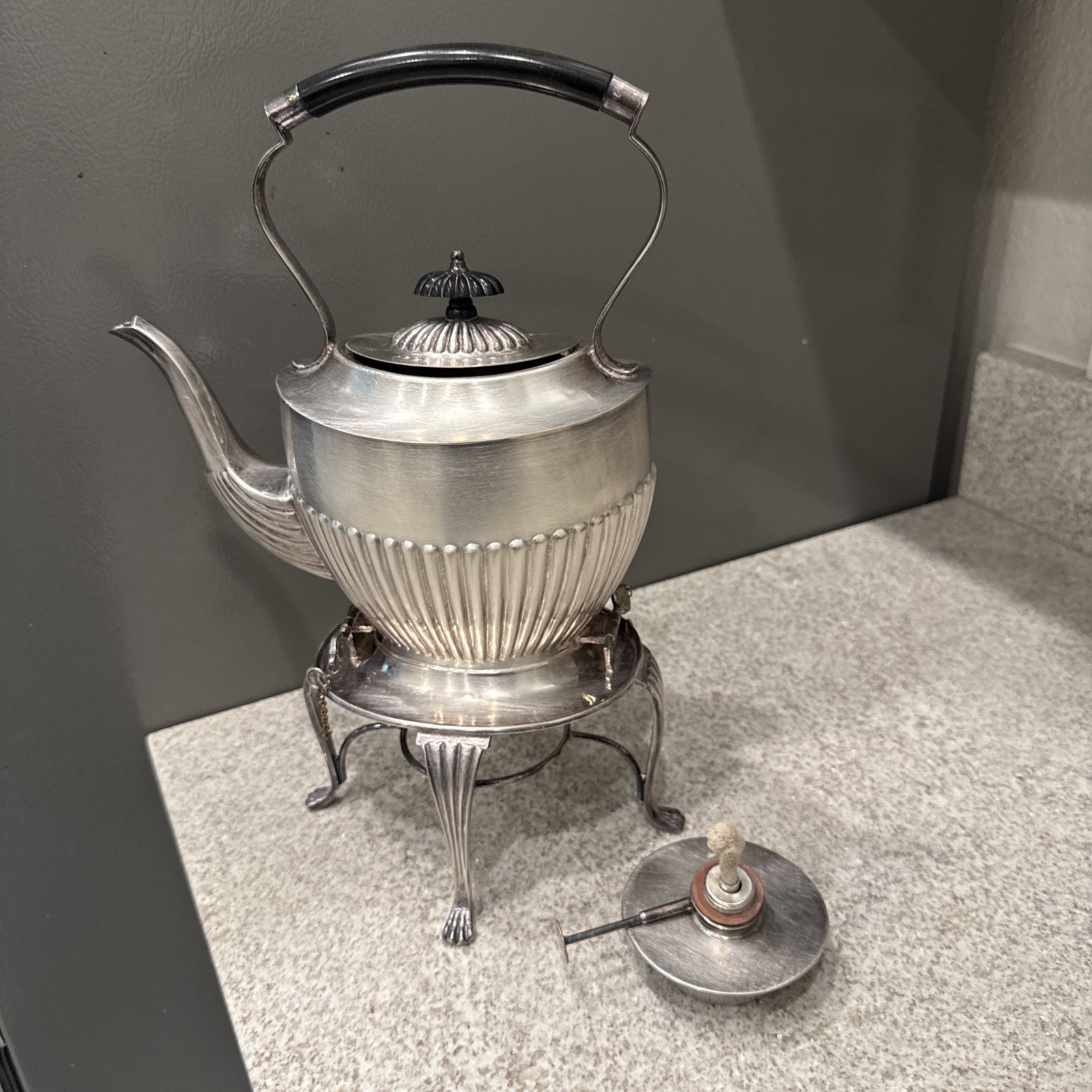 Antique Silver Plate Victorian Spirit Kettle/Tea Pot with Stand and Burner Antique Silver Plate Victorian Spirit Kettle/Tea Pot with Stand and Burner