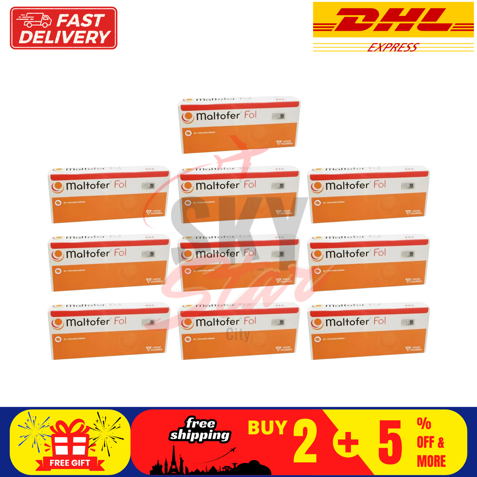 10 X Original MALTOFER FOL CHEWABLE TABLETS 30'S  For Iron Deficiency