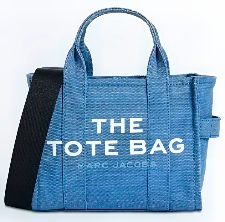 Marc Jacobs Blue Logo Tote Bag Zip Closure Top Handle Detachable Strap Marc Jacobs Blue Logo Tote Bag Zip Closure Top Handle Detachable Strap