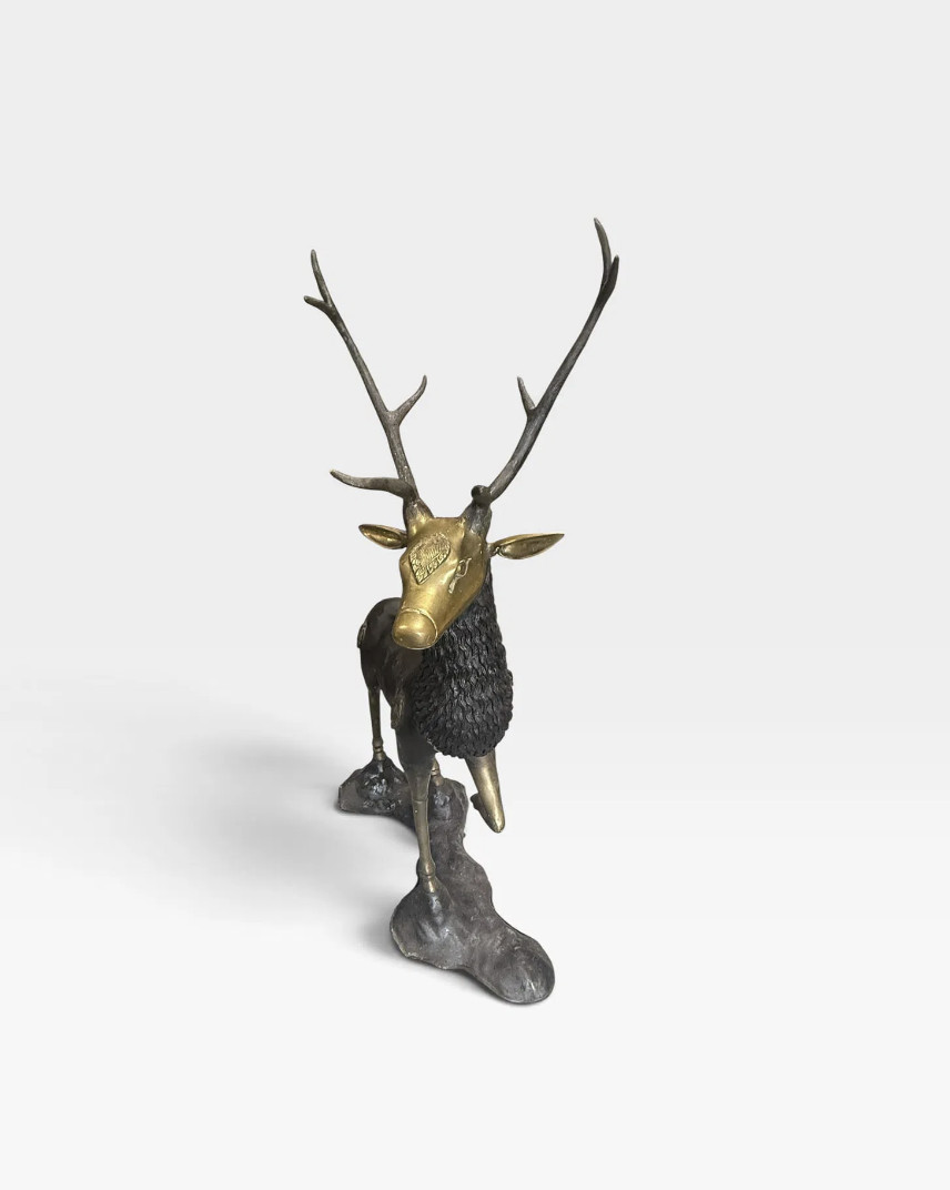 Vintage Mid-Century Bronze & Brass Stag Deer Sculpture 51\
