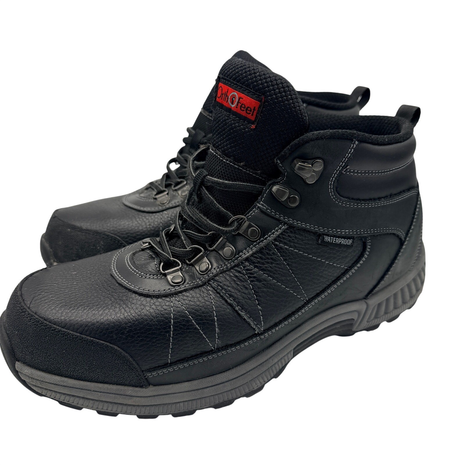 OrthoFeet 488 Hunter Boots Men 11.5 Waterproof Orthopedic Leather Black Lace Up