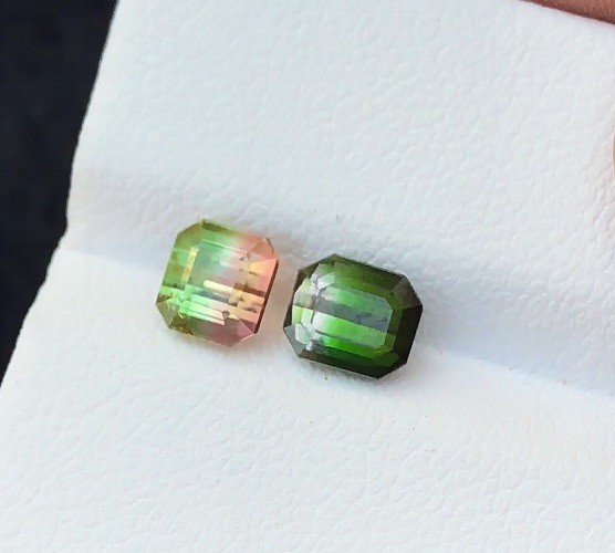 2.10 Ct Natural Bi Color Transparent Tourmaline Ring Size Gemstones Pair