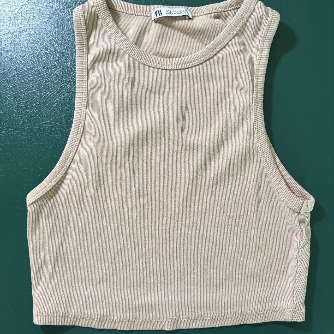 Zara Women\'s Tan and Cream Crop-top L