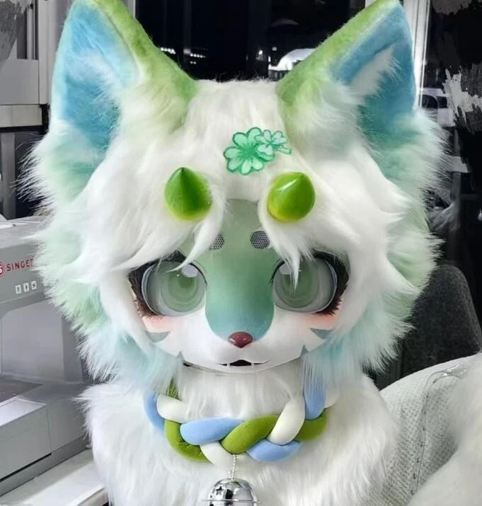 Fursuit Long haired Dog Fox Mascot Party Halloween Fur Cosplay(head)