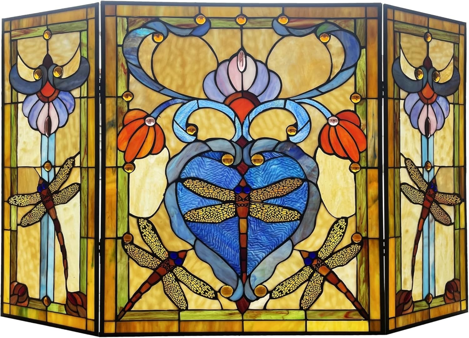 CHLOE Lighting ZYGO Tiffany-Style 3pcs Folding Dragonfly Fireplace Screen 44 CHLOE Lighting ZYGO Tiffany-Style 3pcs Folding Dragonfly Fireplace Screen 44