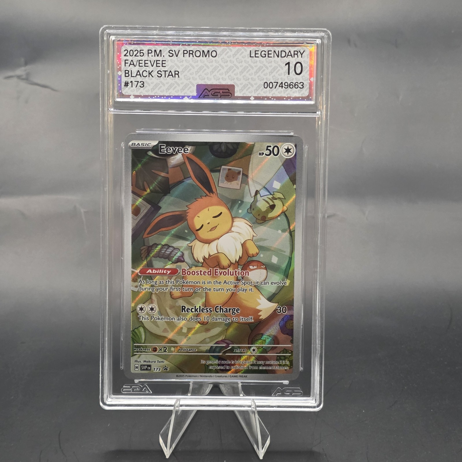 2025 Prismatic Evolution ETB Eevee Black Star Promo 173 AGS LEGENDAY 10 2025 Prismatic Evolution ETB Eevee Black Star Promo 173 AGS LEGENDAY 10