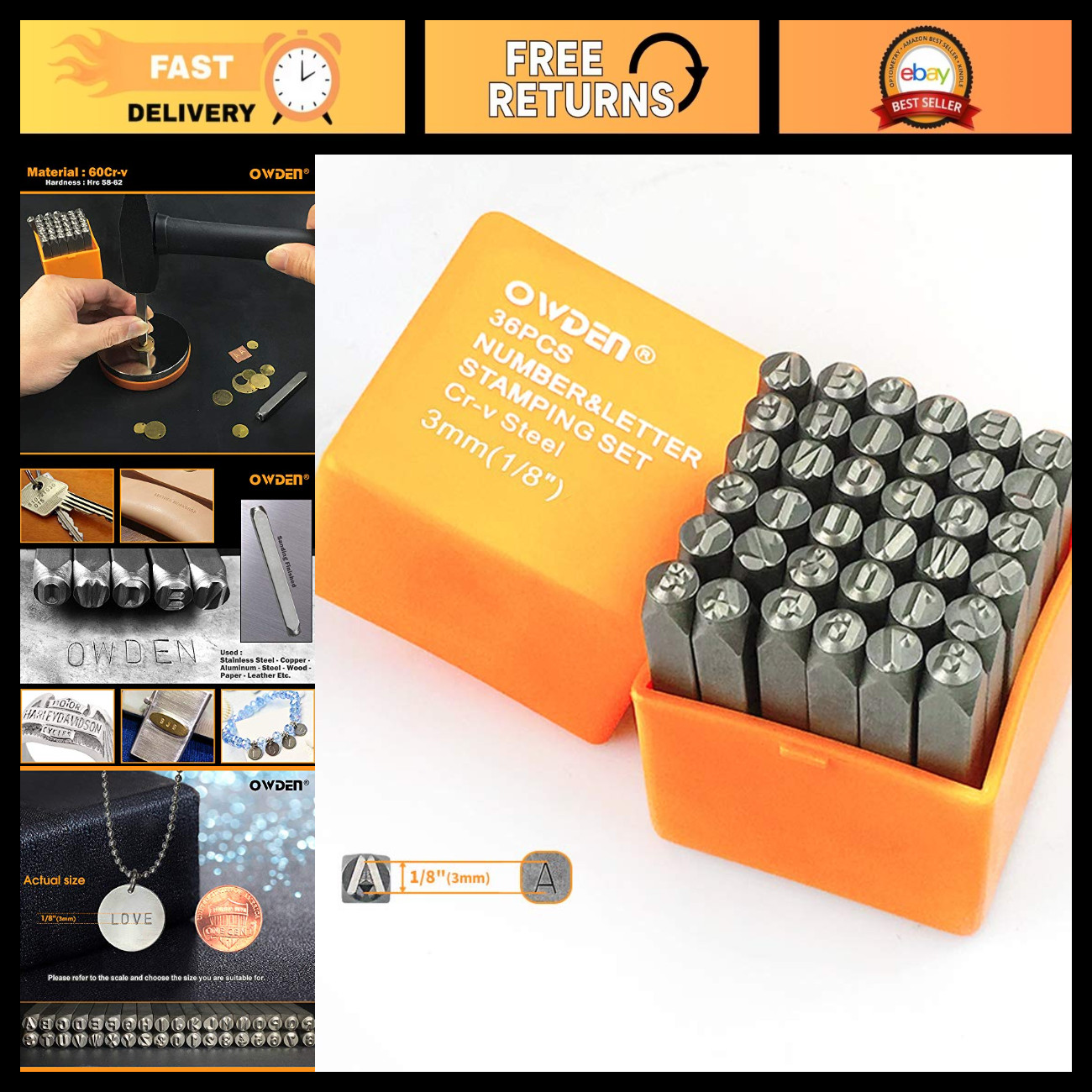 36Pcs Steel Metal Stamping Tool Set - Professional 3mm (1/8\ 36Pcs Steel Metal Stamping Tool Set - Professional 3mm (1/8\