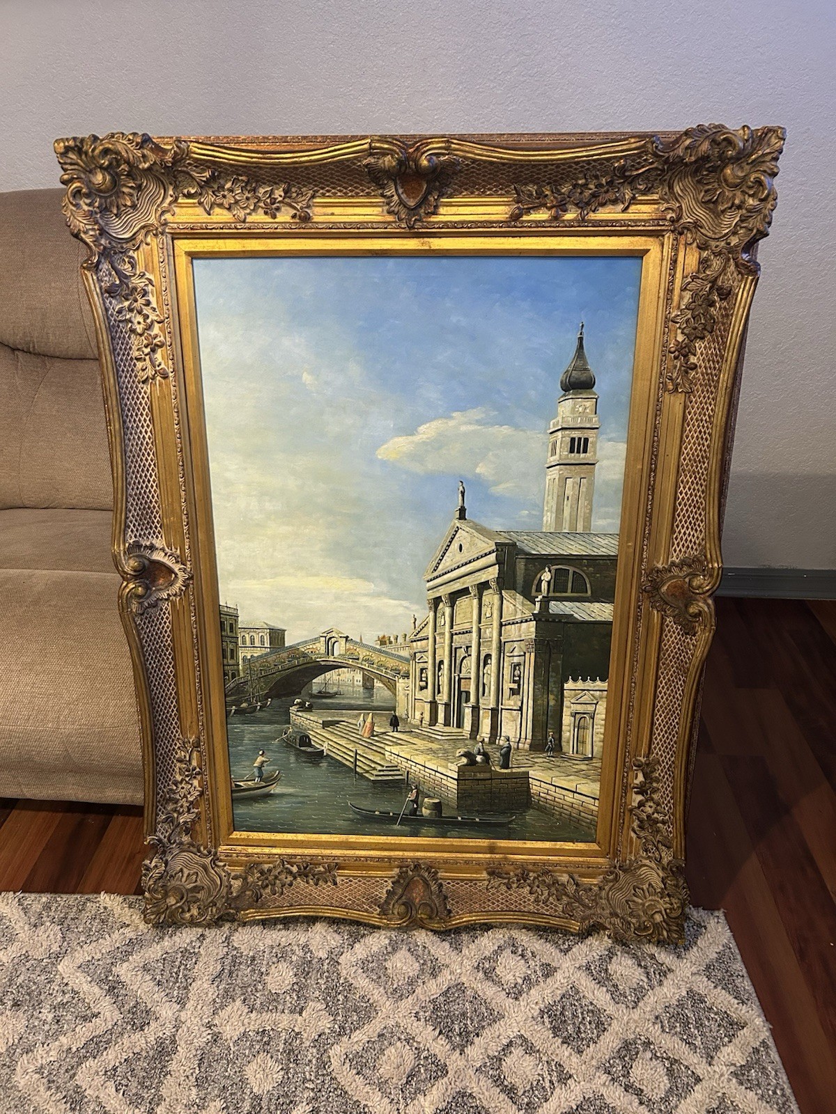 Pair Large Ornate Framed Italian Oil Paintings Venice Rome Signed J Rose Style