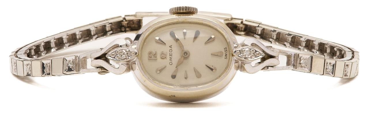 GORGEOUS VINTAGE MCM OMEGA LADIES DIAMOND & 14K COCKTAIL WRIST WATCH, SERVICED