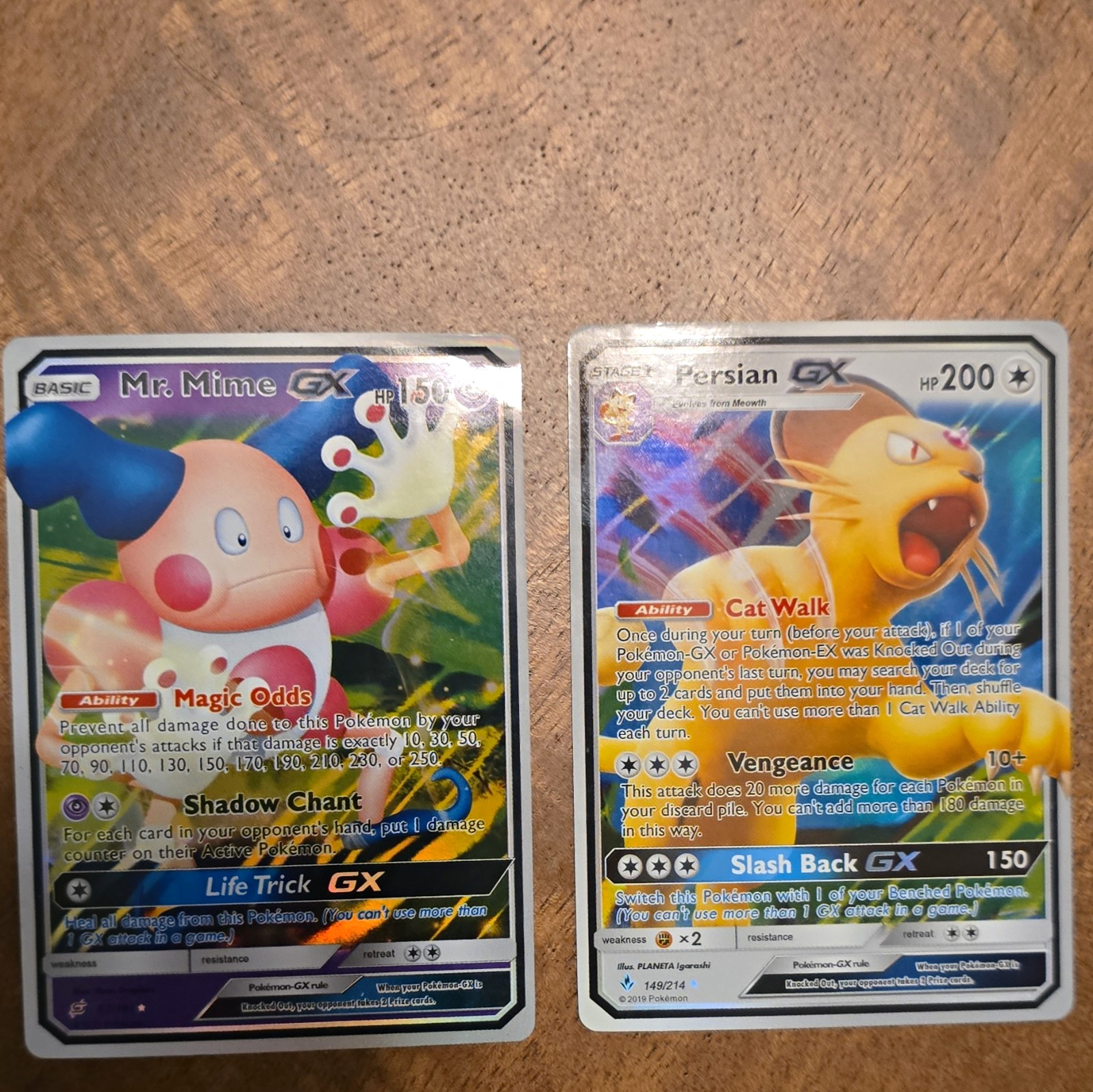 Pokemon TCG Unbroken Bonds GX Holo Lot (2) Mr. Mime 67/214 Persian 149/214
