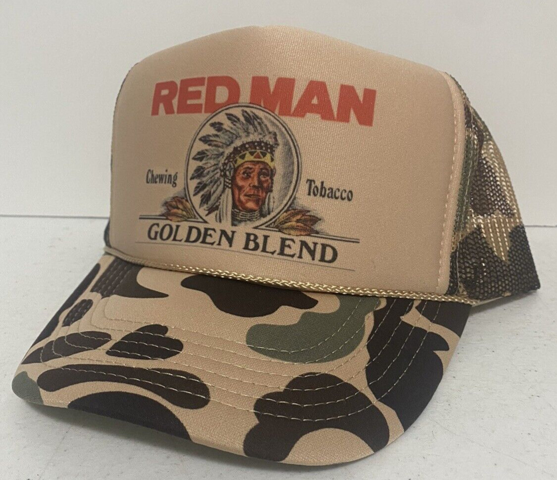 Vintage Red Man Trucker Hat Summer Hat Redman Golden Blend Camo SnapBack Hunting Vintage Red Man Trucker Hat Summer Hat Redman Golden Blend Camo SnapBack Hunting