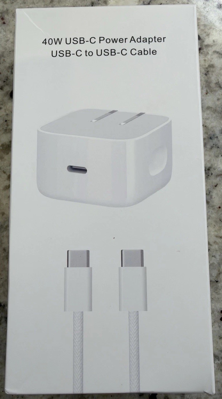 2026 APPLE 40W USB-C Fast Charge Power Adapter + USB-C to USB-C Cable