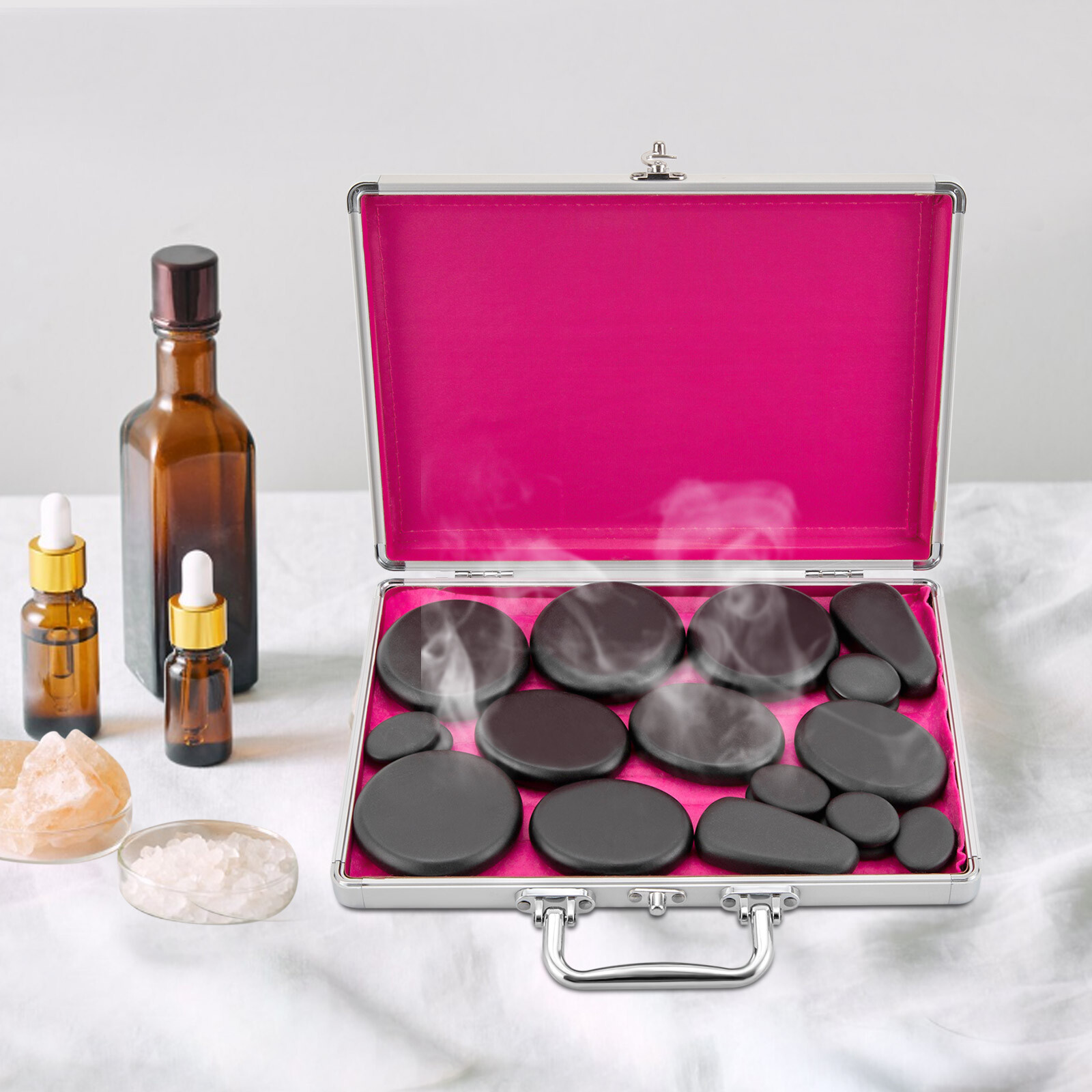 18pcs Hot Stone Basalt Hot Stones Set Massage Natural Hot Rocks with Heater Box