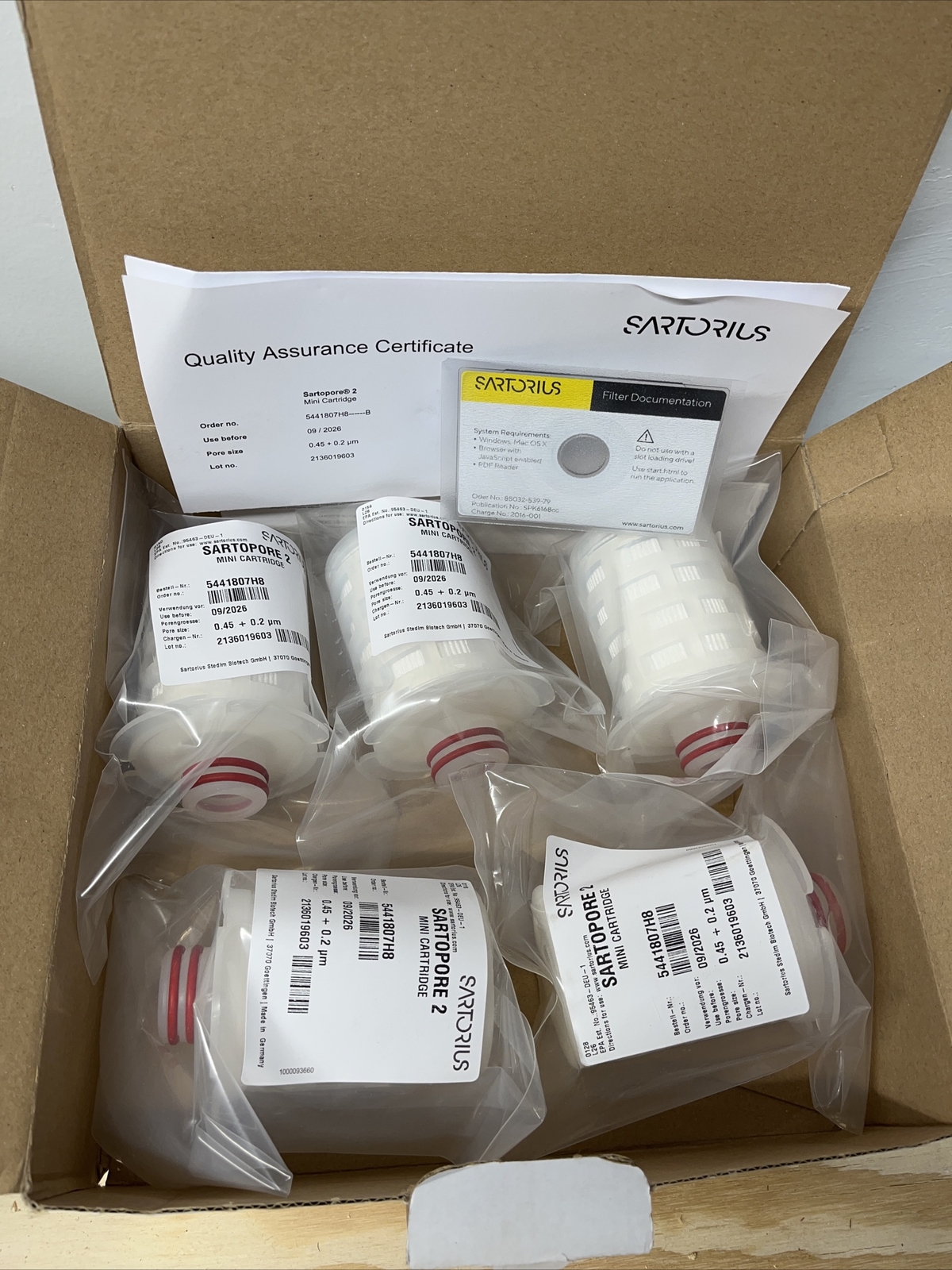 5x Sartorius Stedim Sartopore 2 Mini Cartridge 5441807H8 0.45+0.2 micron 09/2026 5x Sartorius Stedim Sartopore 2 Mini Cartridge 5441807H8 0.45+0.2 micron 09/2026