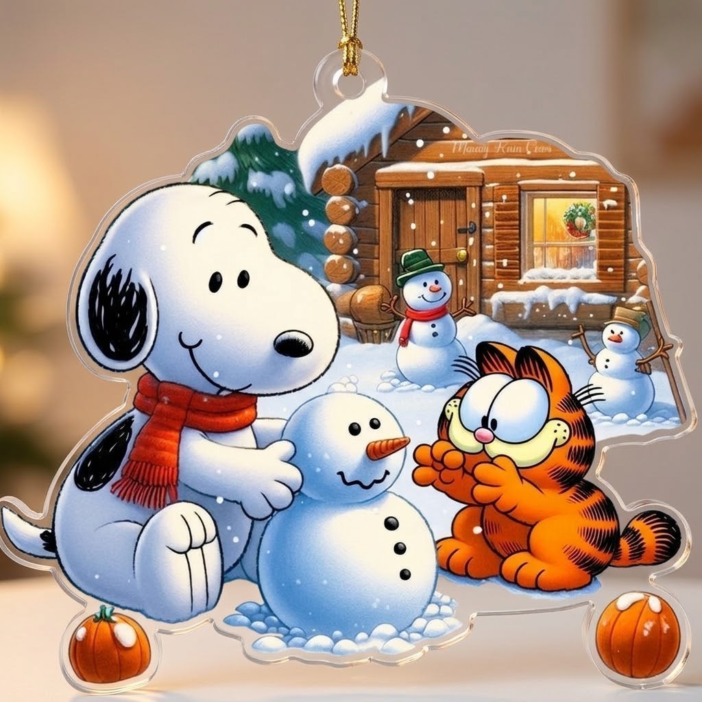 Snoopy with Garfield Cartoon Christmas 2026  Acrylic Ornament T405