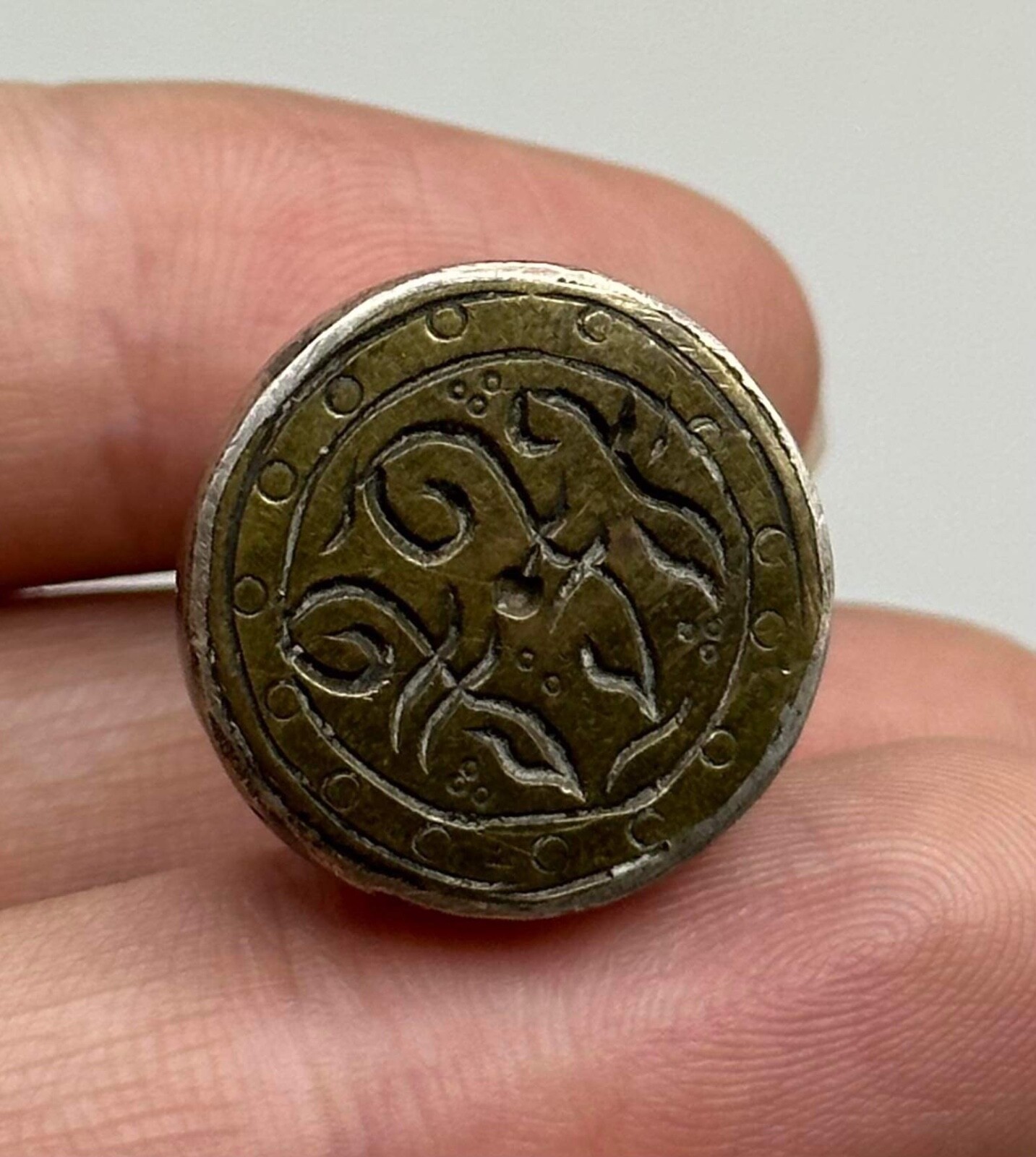 Ancient Roman emperor solid silver and brass unique old Roman stamp piece