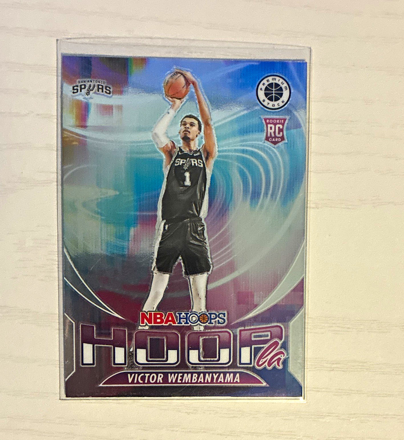 Panini 2023-24 NBA Hoops Premium Stock Victor Wembanyama Hoopla #5 RC Panini 2023-24 NBA Hoops Premium Stock Victor Wembanyama Hoopla #5 RC