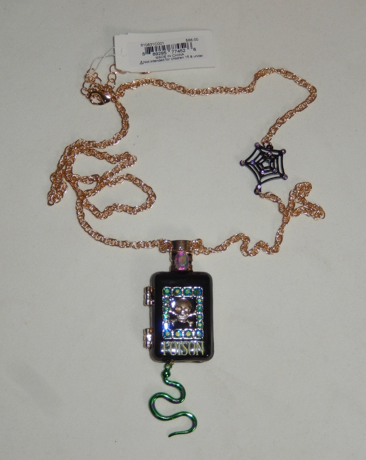 Authentic Betsey Johnson Poison Halloween Snake Spiderweb Locket Necklace New Authentic Betsey Johnson Poison Halloween Snake Spiderweb Locket Necklace New
