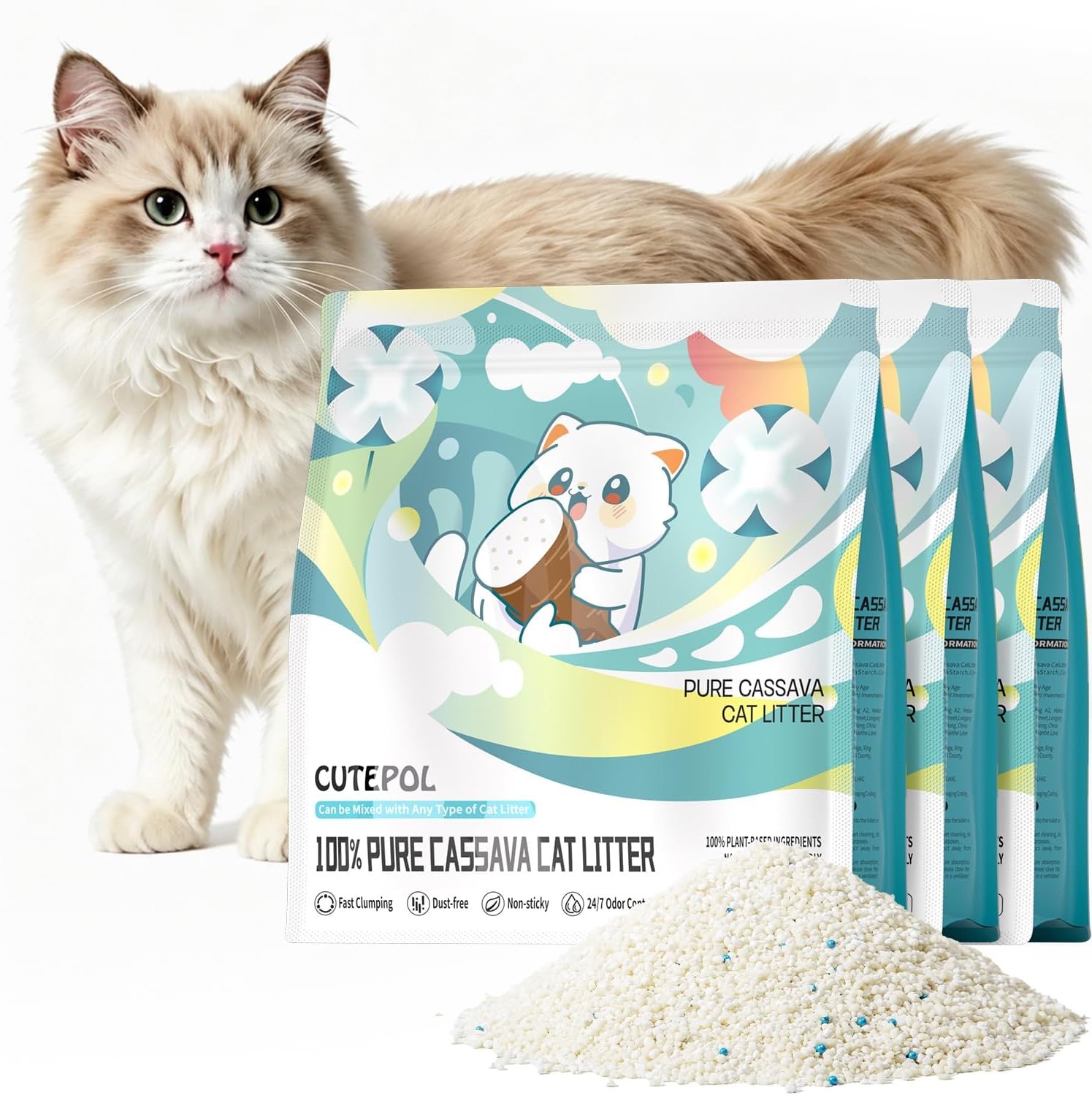 Cassava Cat Litter 33lb 6 Pack Natural Clumping Dust Water Absorbent Eco Cassava Cat Litter 33lb 6 Pack Natural Clumping Dust Water Absorbent Eco