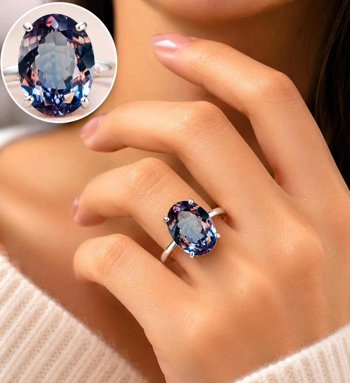 10.10 Carat Color Change Natural Alexandrite Ring 925 Sterling Silver Best Gift