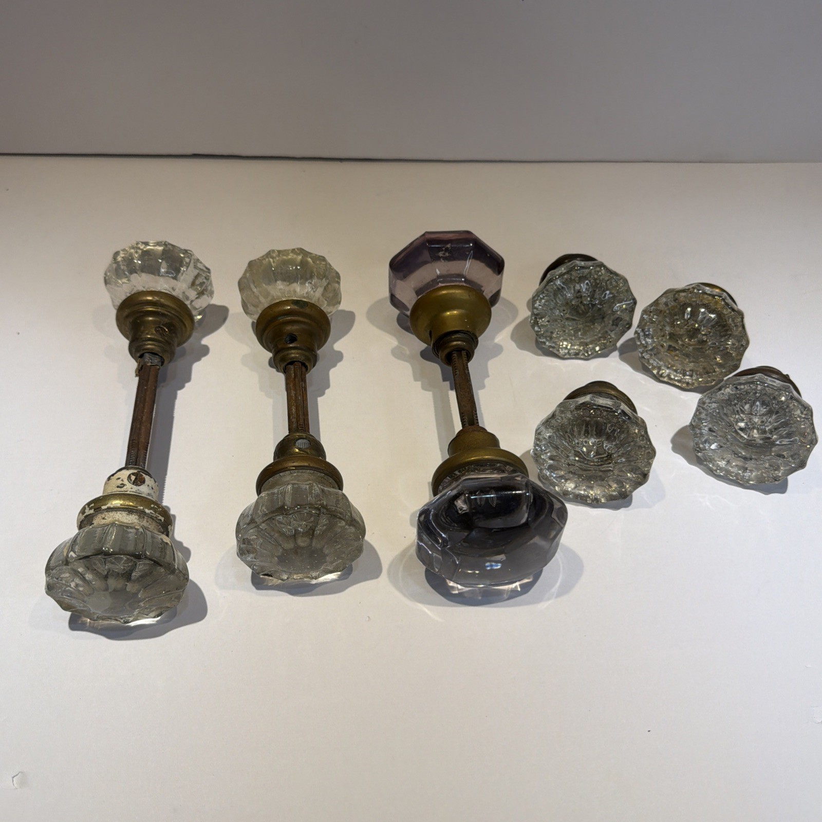 Antique Clear Glass 12 Point Brass Door Knob Victorian Vintage Hardware 5 Pairs