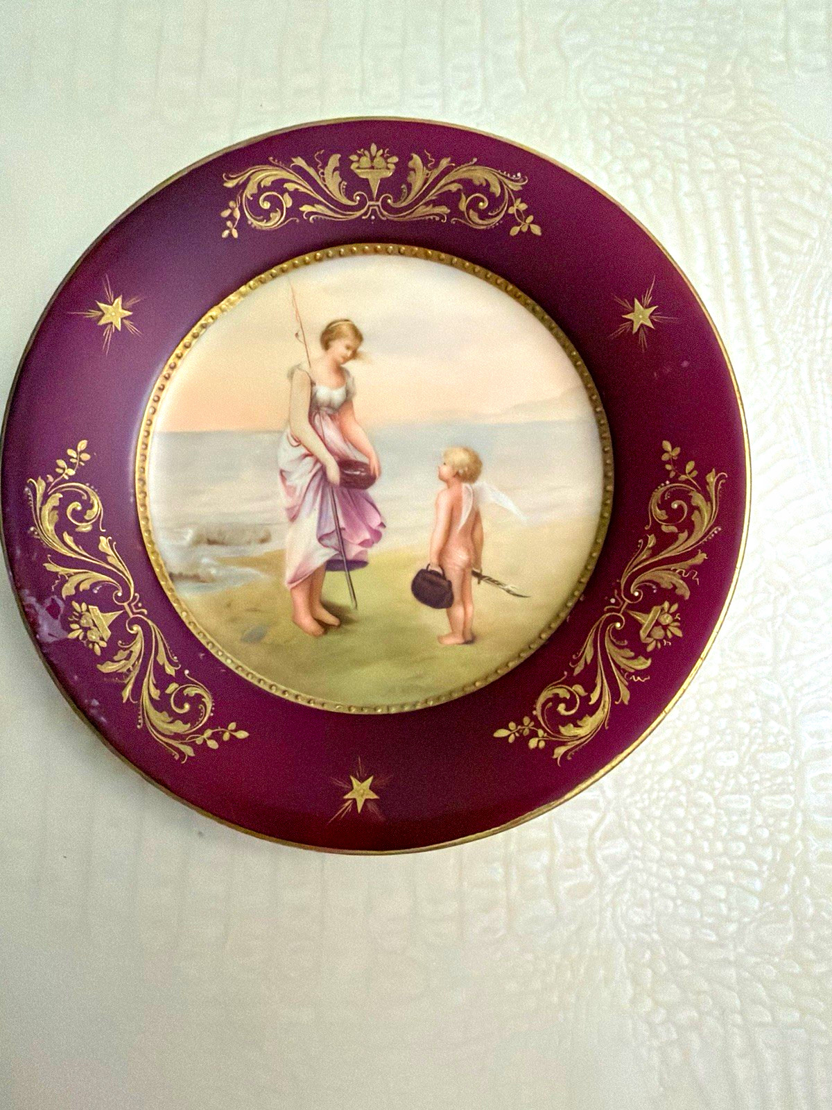 Antique Royal Vienna Style Porcelain Cabinet Plate Woman & Cupid Hand Painted Antique Royal Vienna Style Porcelain Cabinet Plate Woman & Cupid Hand Painted