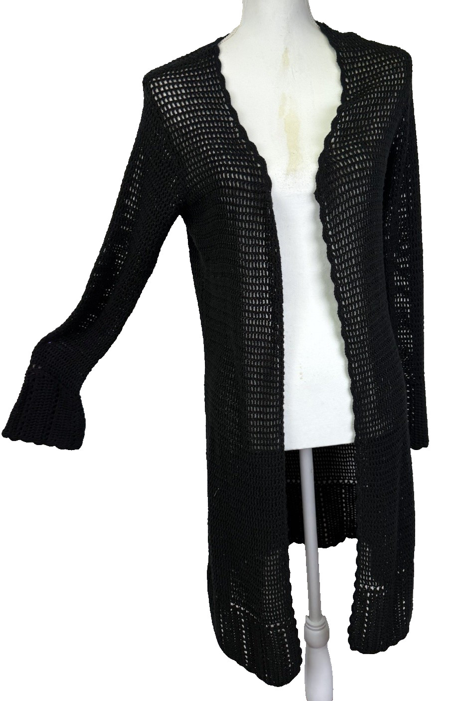 VTG 00\'s Black Corchet Knit Fishnet Y2K Duster Cardigan M/L  Country Cowgirl