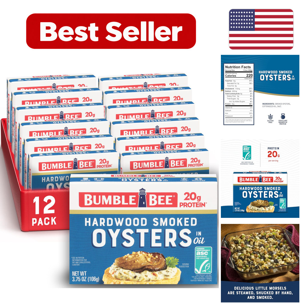 Hardwood Smoked Oysters, 3.75 oz (Pack of 12)