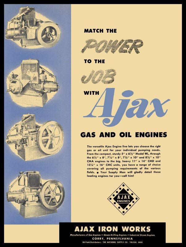 1953 Ajax Iron Works Engines Corry, PA NEW Sign 24x30\